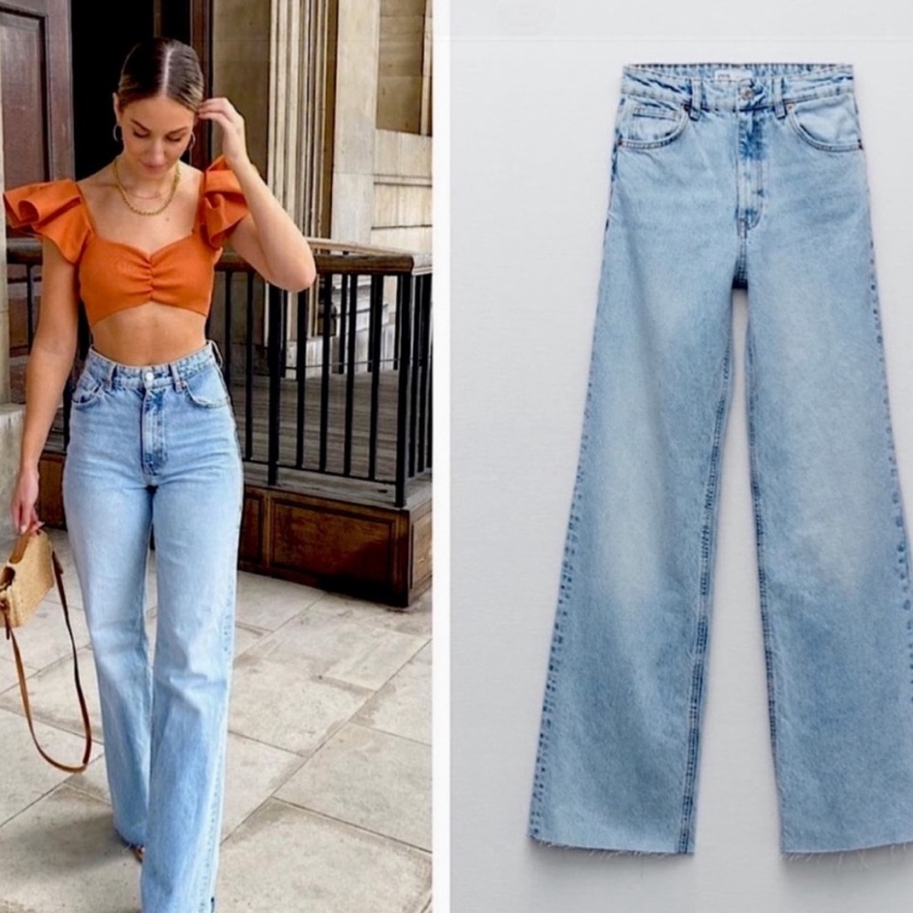 Zara High Rise Wide Leg light wash jeans